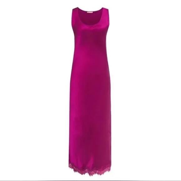 NWT Gold Hawk Chris Bias Tank Silk Maxi Dress Fuchsia Pink Size Small Lace Trim - Picture 1 of 9
